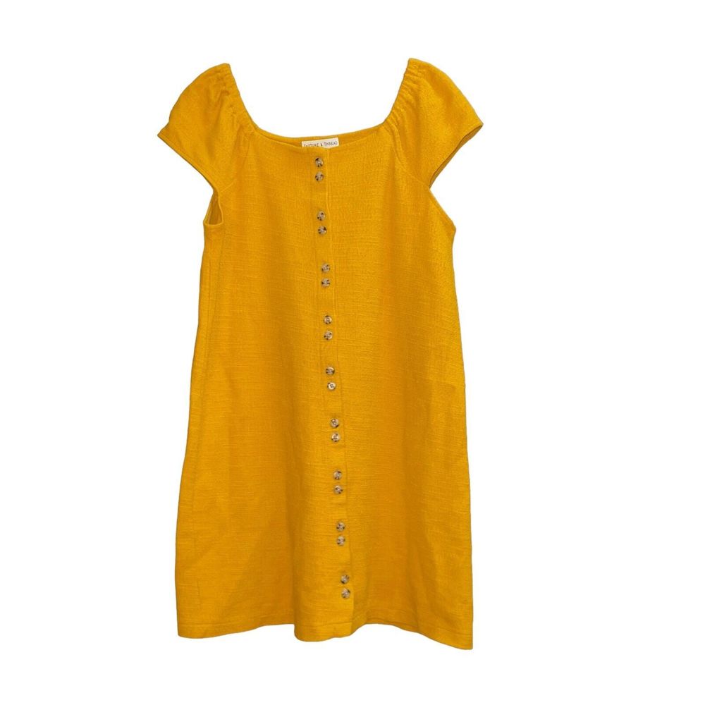 Madewell Texture & Thread S Yellow Textured Cap Sleeve Dress - Picture 3 of 6